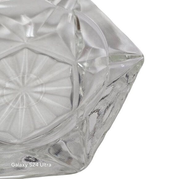 Vintage 90s Clear Glass Hexagonal Ashtray Retro Man Cave Decor - Picture 3 of 6